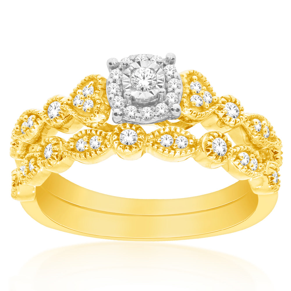 10-Carat Yellow Gold 1/4 Carat Diamond Engagement and Wedding Bridal Jewelry Set