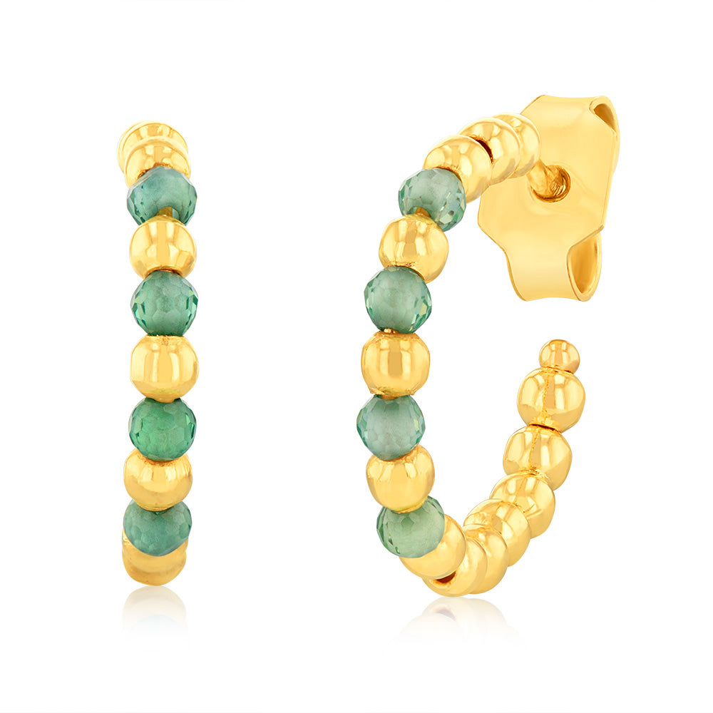 Stylish 9ct Yellow Gold Green Zirconia 3/4 Open Hoop Earrings