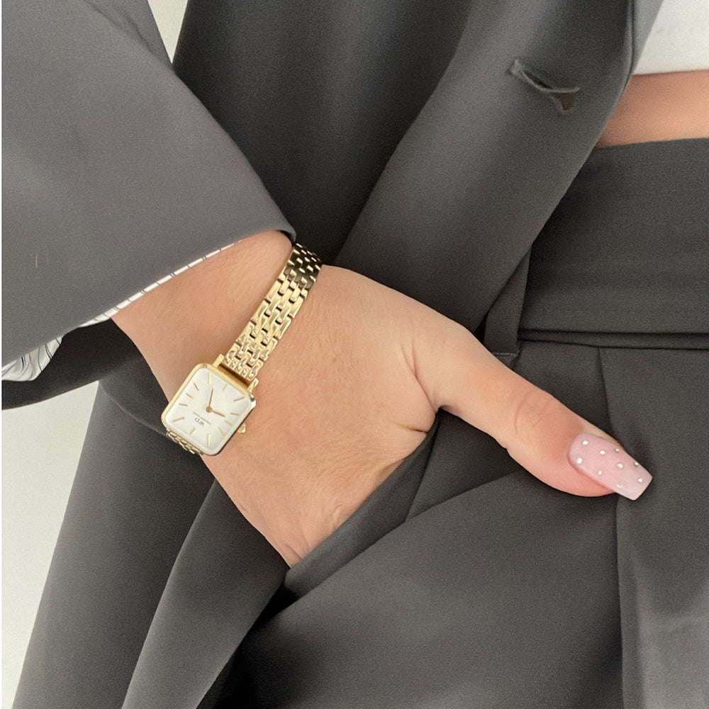 Daniel Wellington DW00100622 Quadro Link: Eggshell White Dial with Gold Case & Bracelet