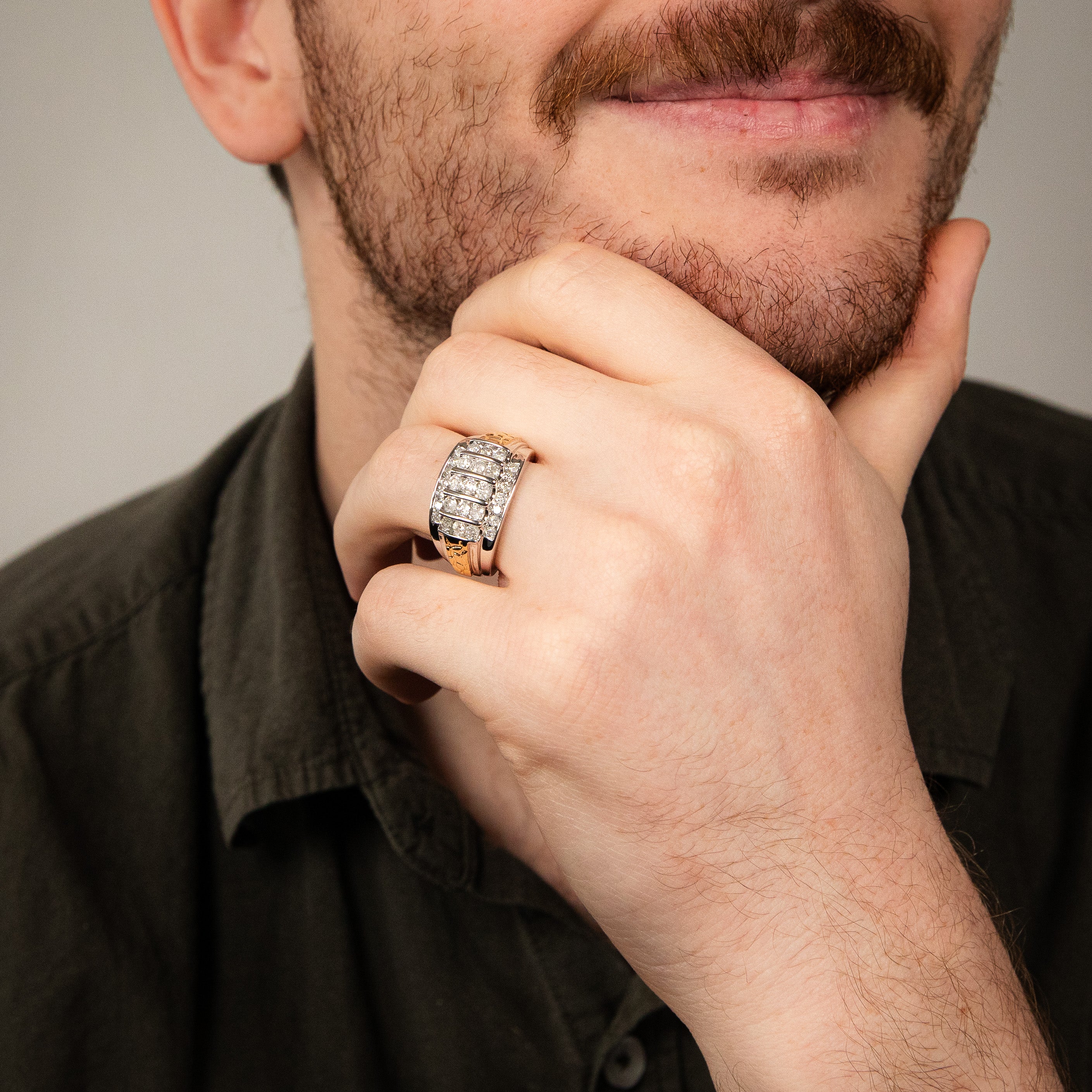 1.5-Carat Diamond Ring for Men in 10ct Yellow and White Gold