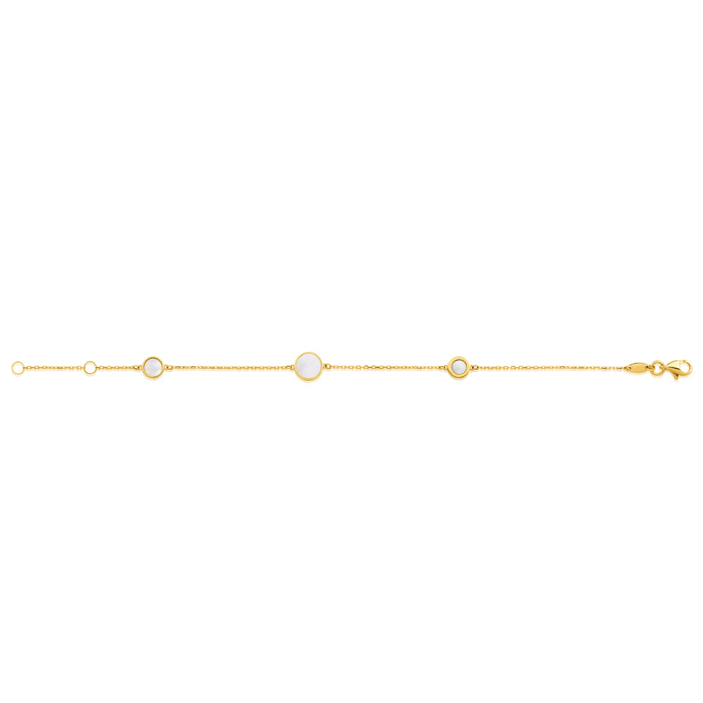 Exquisite 9ct Yellow Gold and Mother of Pearl Fancy Design 19cm Bracelet for Women