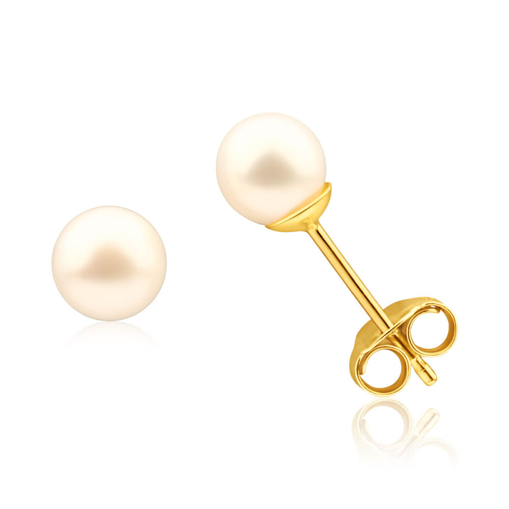 Exquisite 9ct Yellow Gold Luxury Pearl Stud Earrings - A Timeless Jewelry Piece