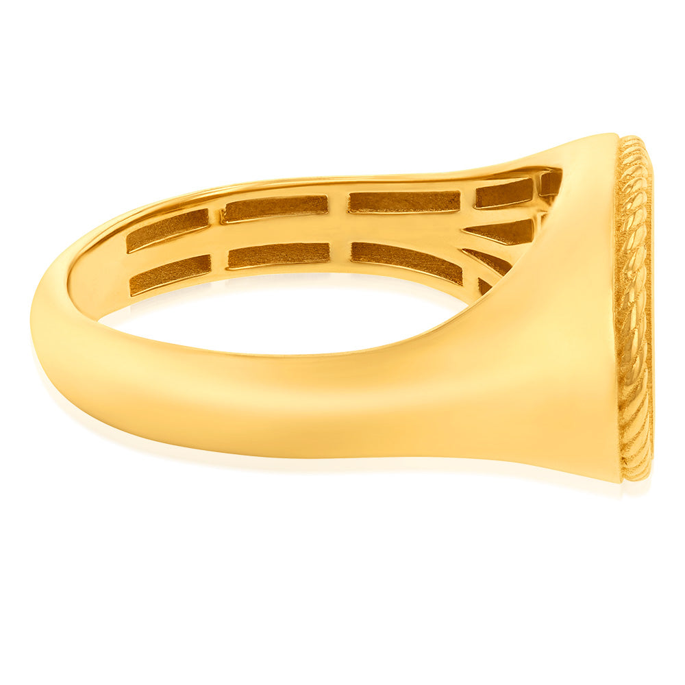 9ct Yellow Gold Oval Rope-Trimmed Signet Style Men's Ring for Elegant Look