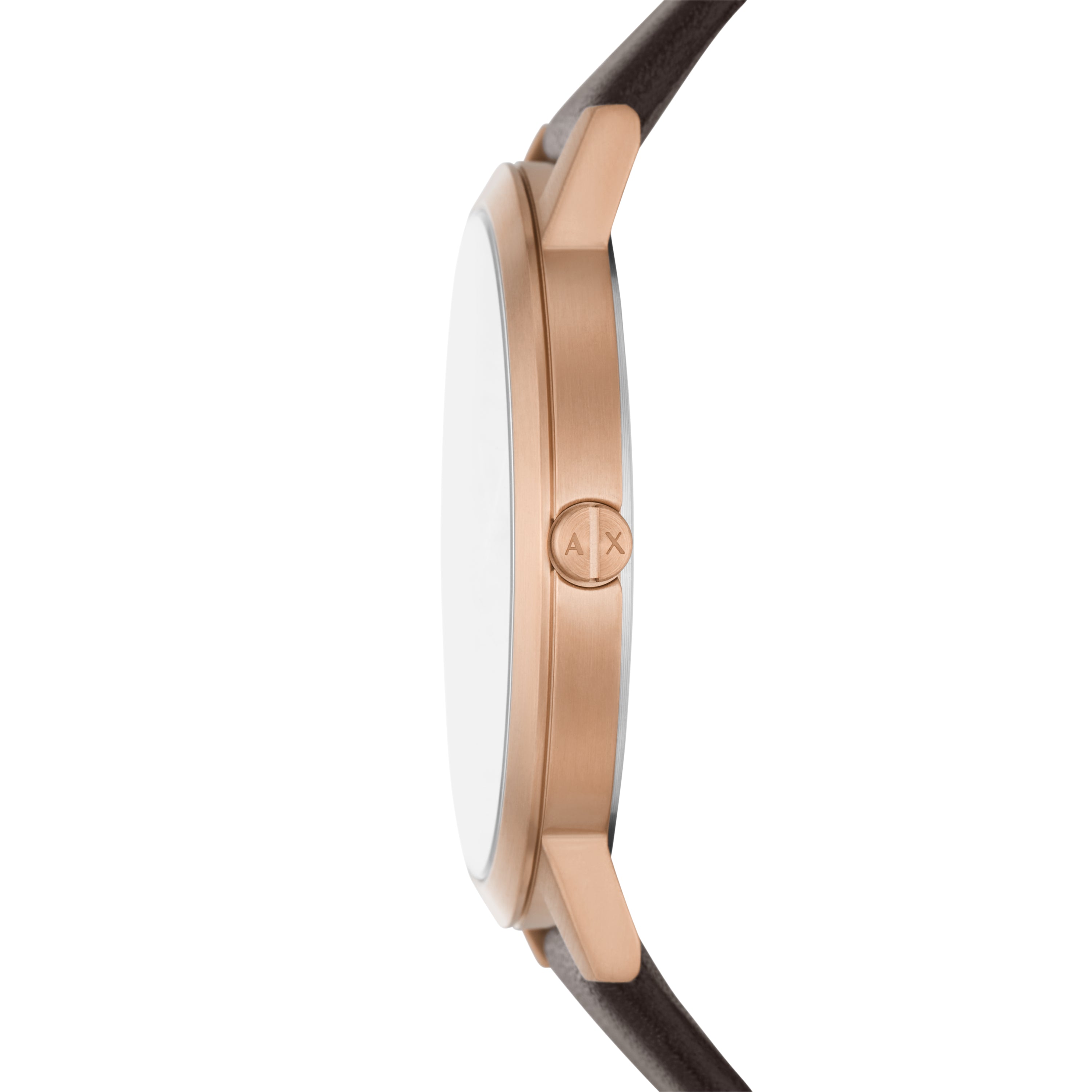 Stylish Armani Exchange AX2873 Dale Rose Gold Watch with Brown Leather Strap