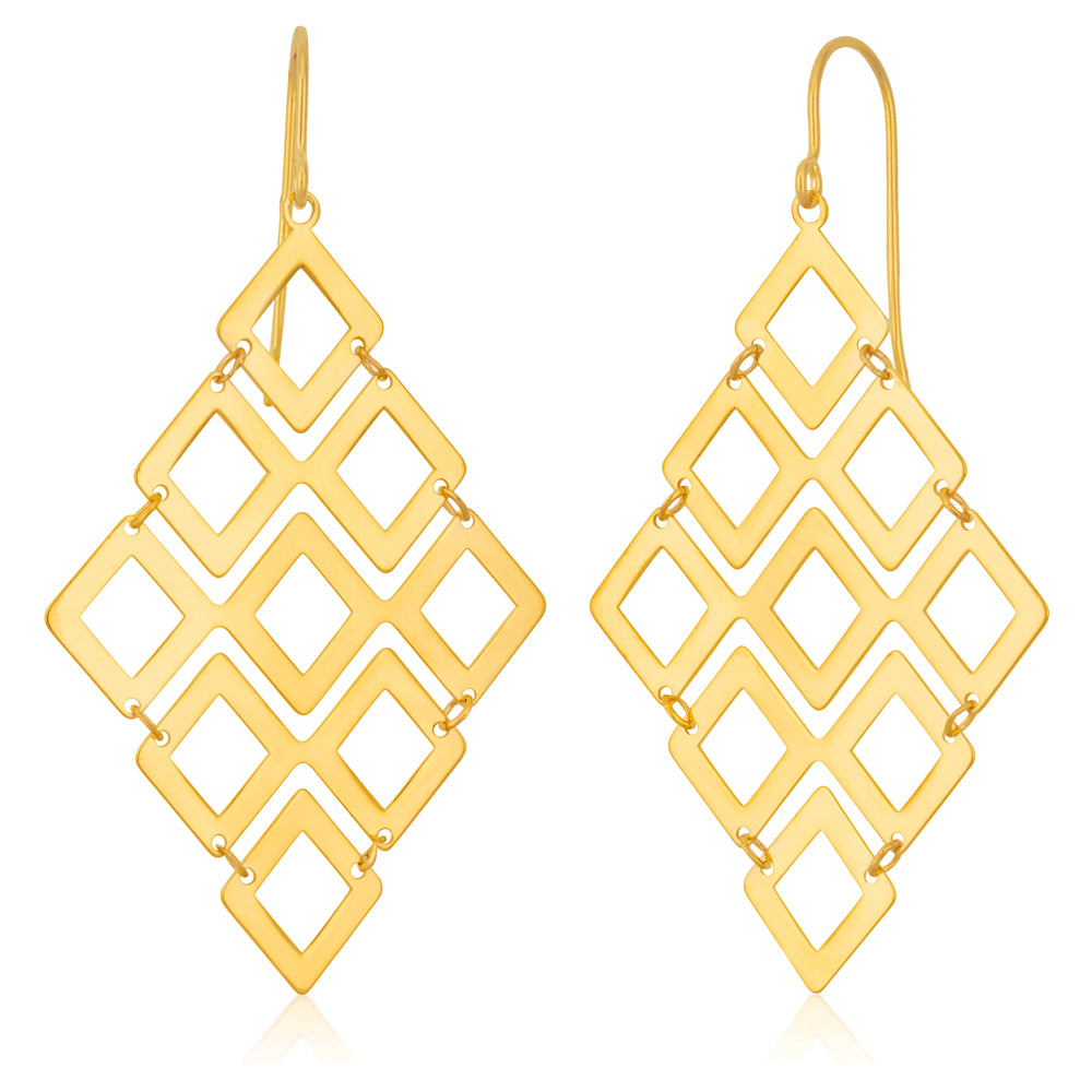 9ct Yellow Gold-Filled Diamond-Shaped Chandelier Drop Earrings for Sparkling Looks