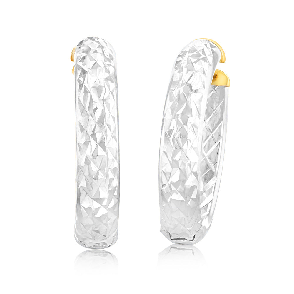 Stylish 9ct Two Tone Hoop Earrings Crafted from Yellow And White Gold