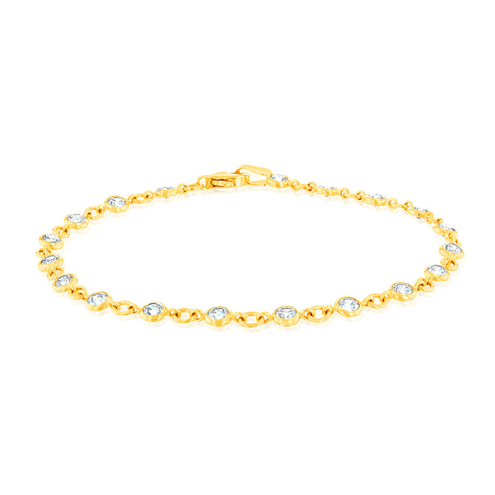 19cm 9ct Yellow Gold Bracelet with Fancy Cubic Zirconia