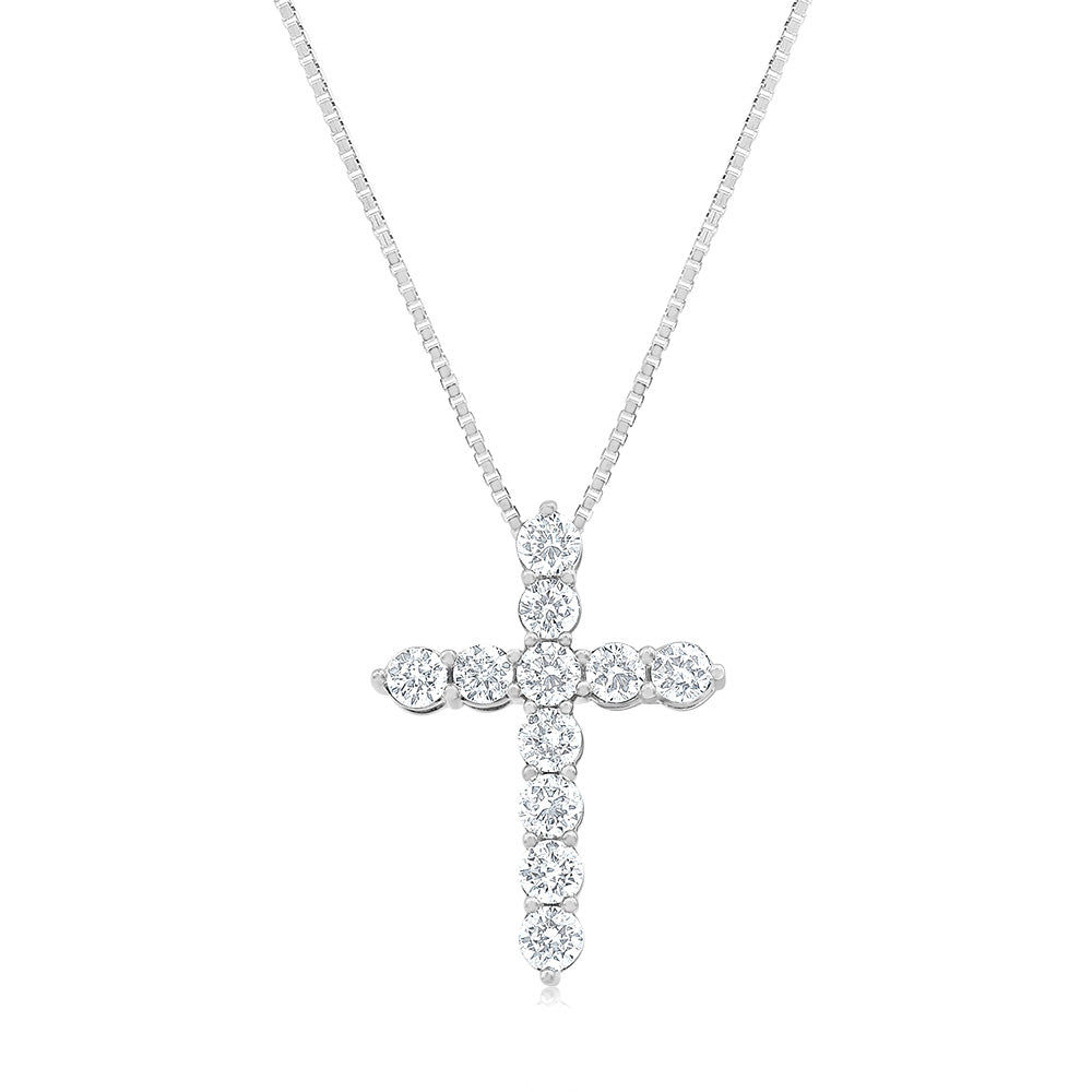 14ct White Gold 1.90ct Round Brilliant Cut Diamond Cross Pendant on 45cm Chain