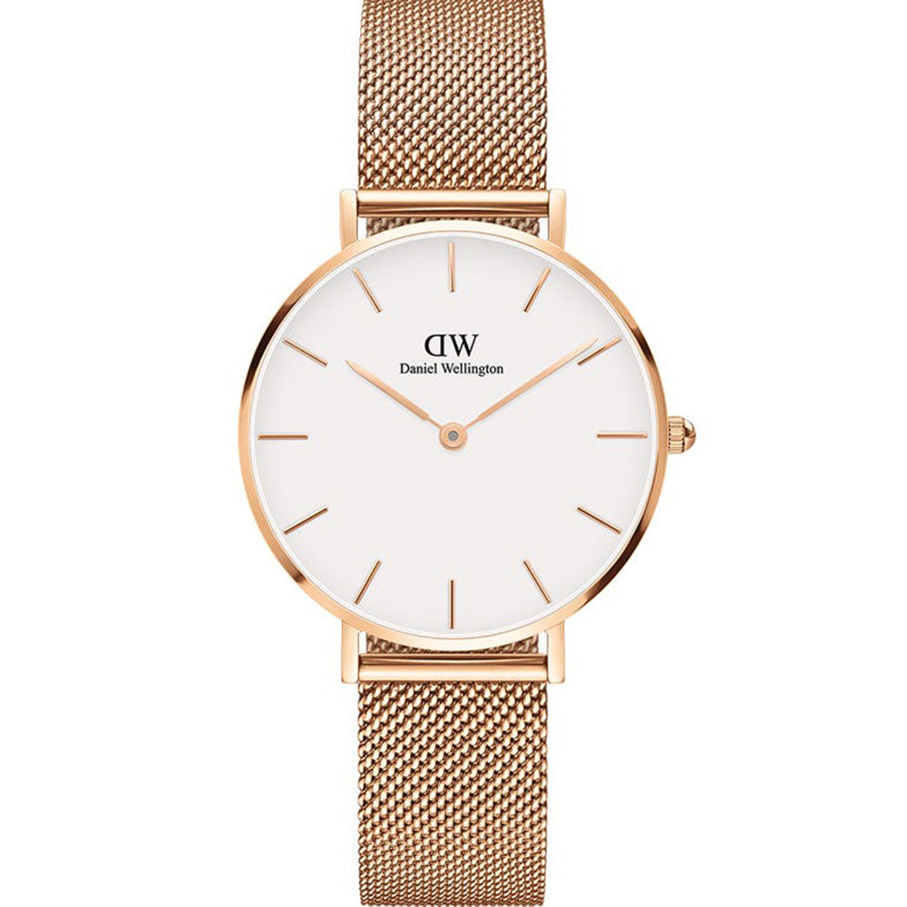 Daniel Wellington Classic Petite Melrose DW00100163 with Eggshell White Dial and Rose Gold Mesh Strap