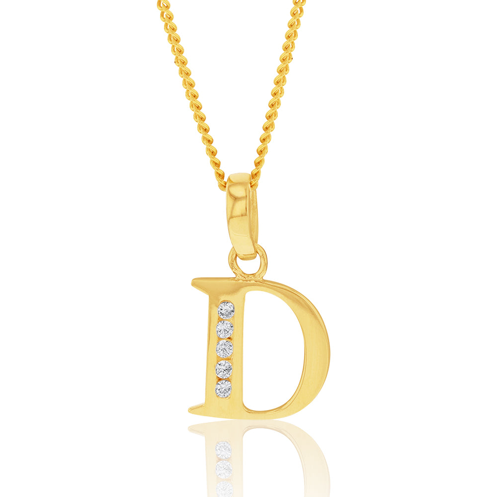 Stunning 9ct Yellow Gold Personalized Initial D Zirconia Pendant for Women's Jewelry