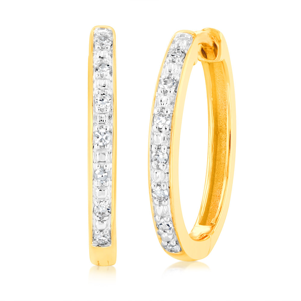 Stunning 9ct Yellow Gold Lab-Grown Hoop Earrings Adorned with 14 Sparkling Diamonds