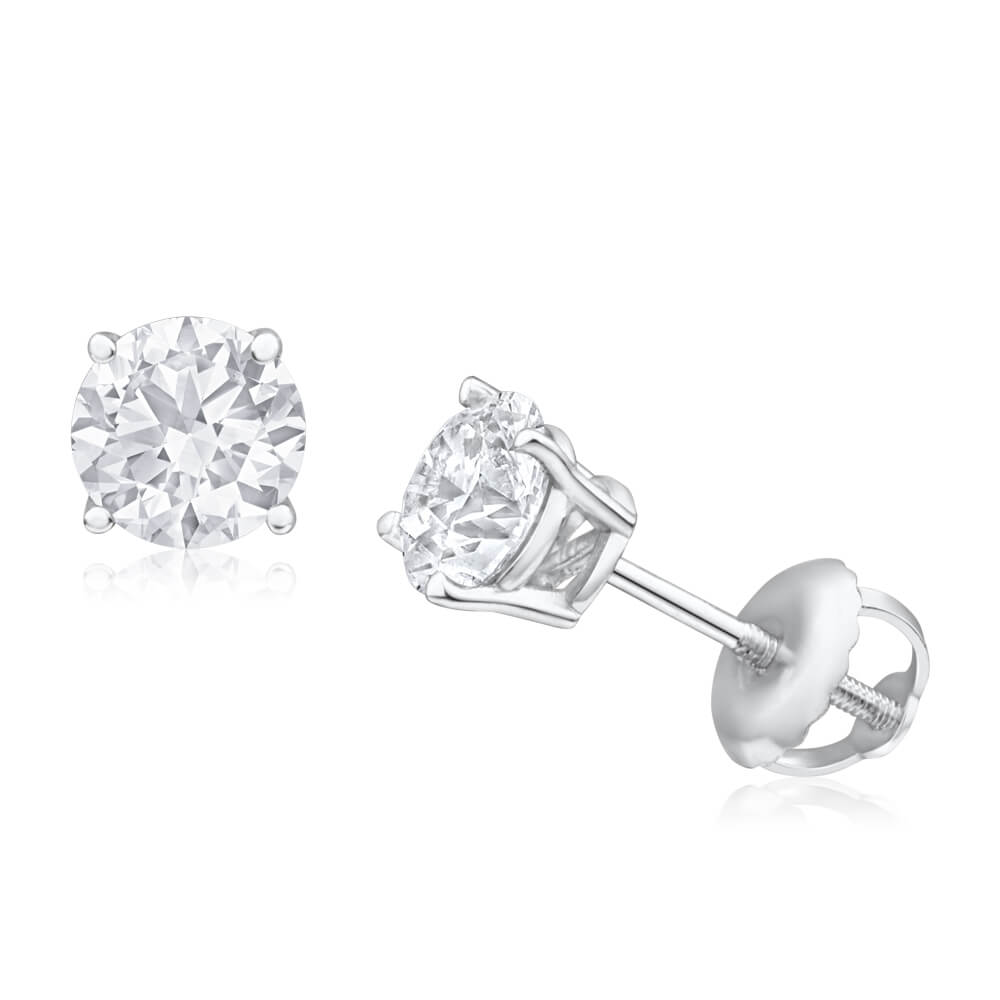 Gorgeous 14 - karat White Gold 1 - carat Diamond Stud Earrings with a Reliable Screw - Back Setting, Ideal Jewelry for Women