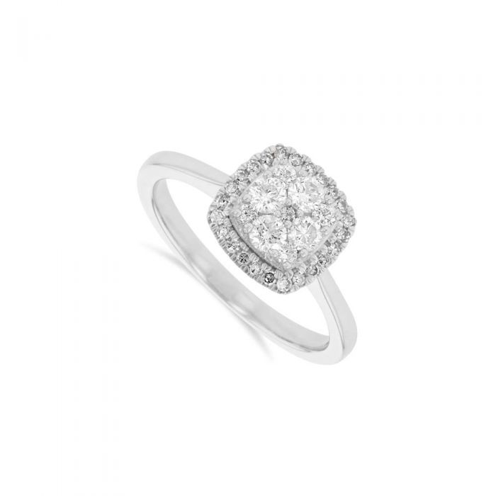 Half - Carat Cushion - Cut Diamond Halo Engagement Ring Crafted in 9 - carat White Gold
