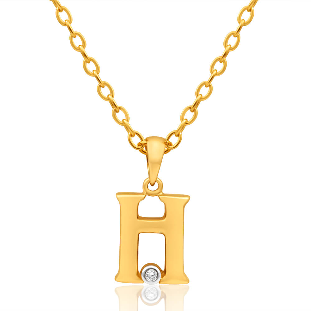 Exquisite 9ct Yellow Gold Diamond - Set Initial 'H' Pendant for a Personalized Look