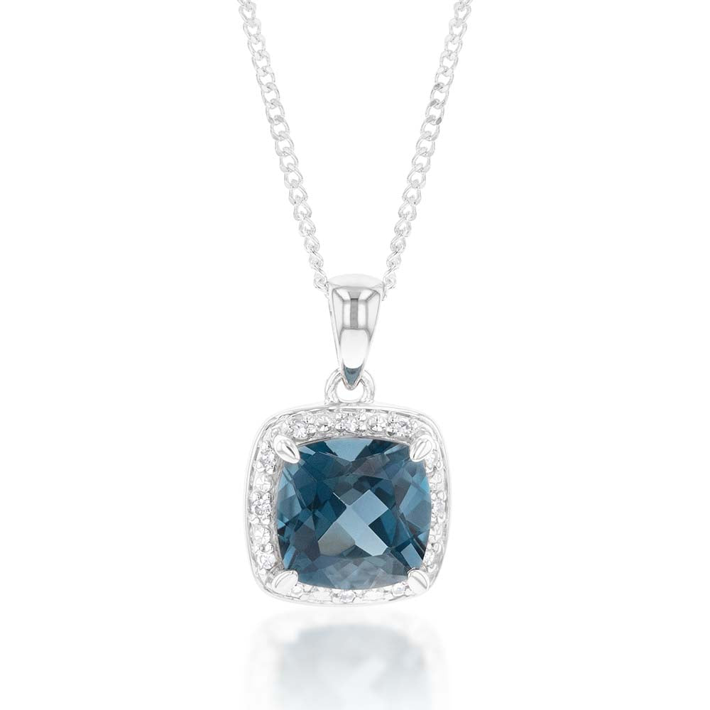 Exquisite 9ct White Gold Pendant with 2.70ct London Blue Topaz and Sparkling Diamonds