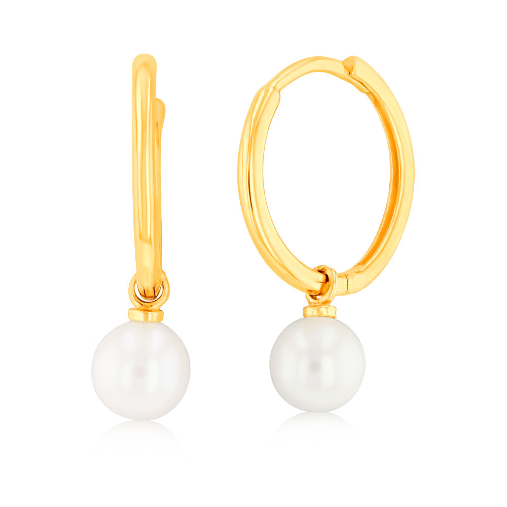 Exquisite 9 - carat Yellow Gold Pearl Hoop Earrings for Women's Jewelry Collection
