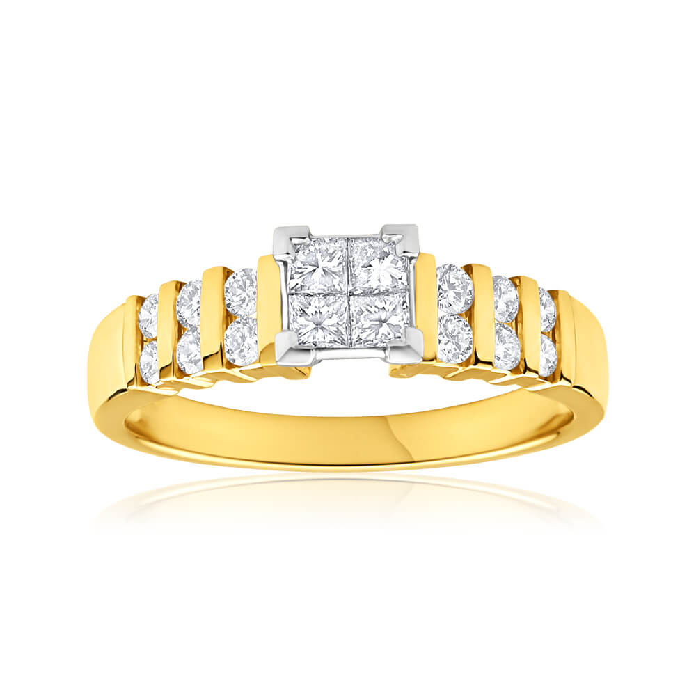 Stunning 9ct Yellow and White Gold Ring Featuring 5/8 Carats of Sparkling Diamonds
