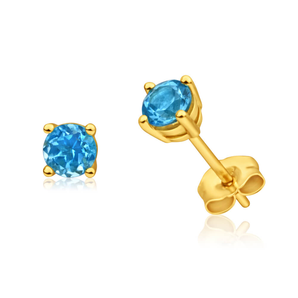 Stunning 9-carat Yellow Gold Blue Topaz Stud Earrings for December Birthdays