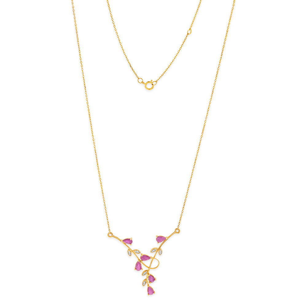 Stylish 9ct Yellow Gold Necklet with 0.30ct Natural Ruby and Diamonds on 45cm Chain