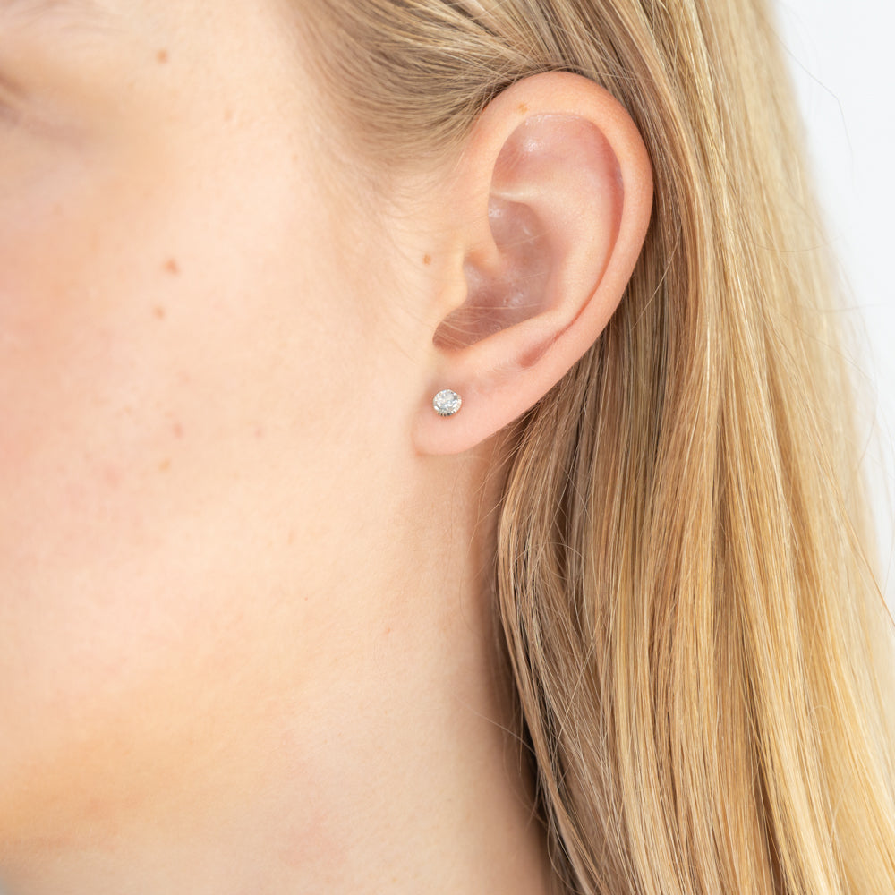 9ct White Gold 4mm Cubic Zirconia Dicut Bezel-Set Dainty Stud Earrings