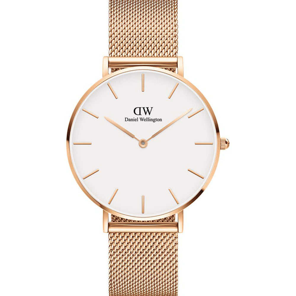 Daniel Wellington Women's Petite Melrose DW00100305 Elegant Eggshell White Dial Rose Gold Mesh Strap Watch