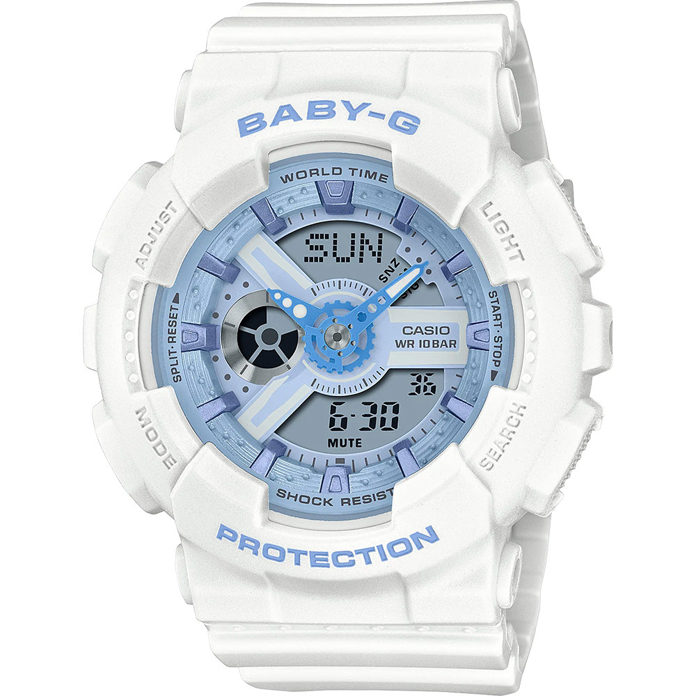 Stylish Baby-G BA110XBE-7A Blue and White Ladies Fashion Watch for Everyday Wear