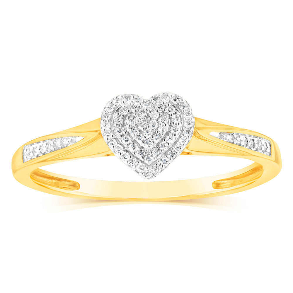 9ct Yellow Gold Ring with 1/10 Carat Diamond in Heart Shape