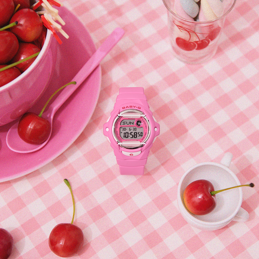 BABY-G Women's Shock-Resistant Cherry Accented BG169CH-4D Watch - A Playful Addition to Your Wrist