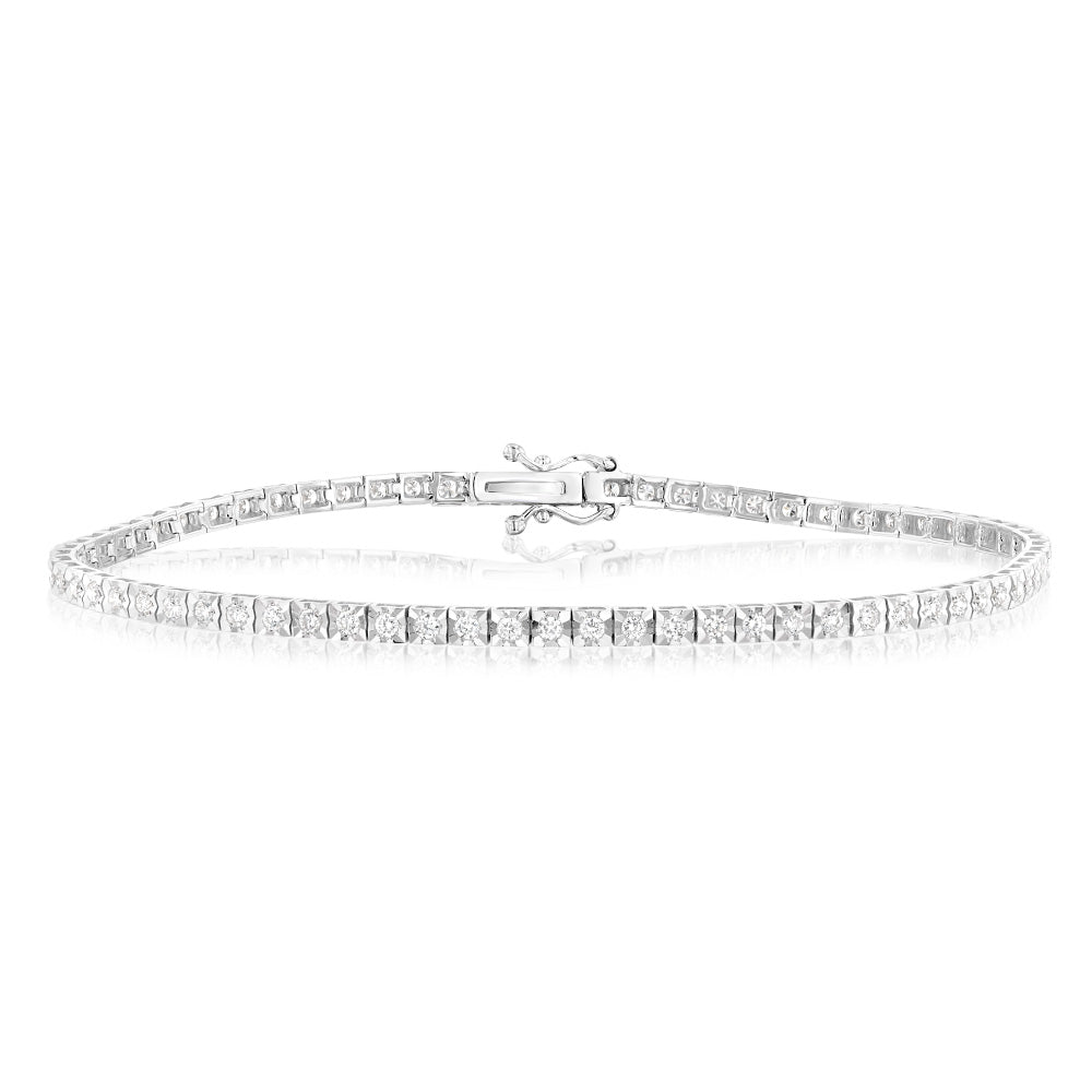 Exquisite 1 Carat Luminescent Laboratory-Grown Diamond Tennis Bracelet Crafted in 9ct White Gold