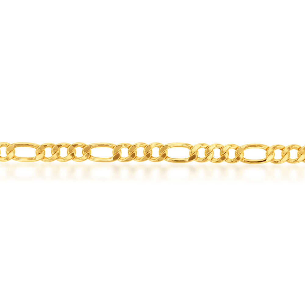 9ct Yellow Gold-plated Copper 3:1 Figaro Style Men's and Women's Bracelet, 21cm Length, 230 Gauge