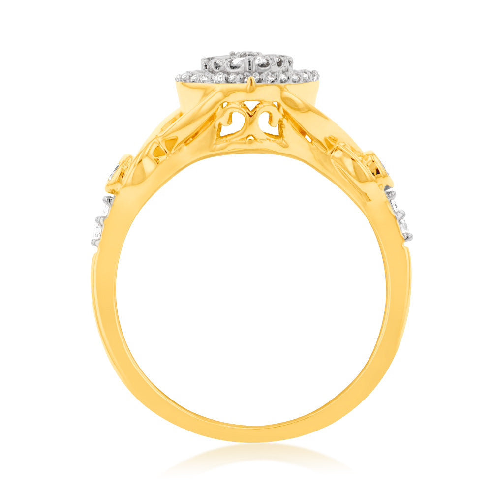 Exquisite 9ct Yellow Gold Engagement Ring Adorned with Half a Carat of Sparkling Diamonds