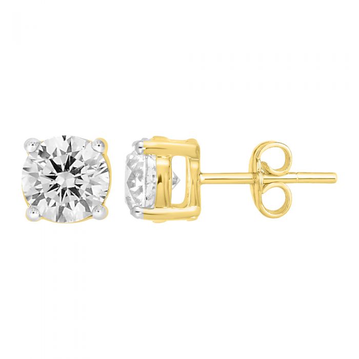 Exquisite 9 Carat Yellow Gold Set with 2.00 Carat Diamond Stud Earrings for Elegant Jewelry Lovers