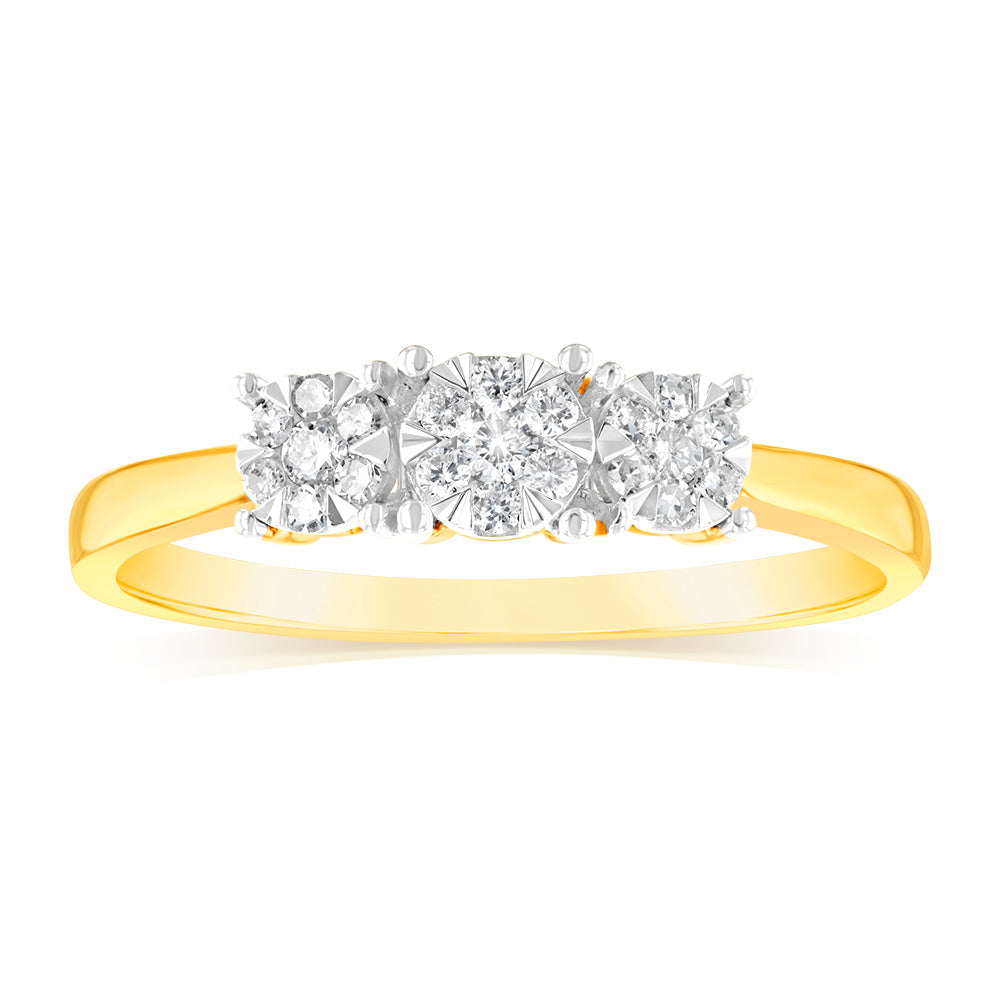 1/4 Carat Diamond Trilogy Ring in 9ct Yellow Gold