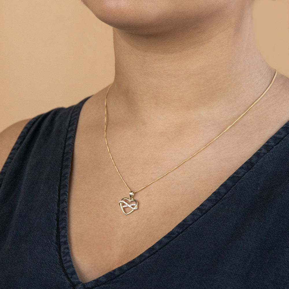9ct Yellow Gold Heart and Infinity Symbol Cubic Zirconia Jewelry Pendant for Eternal Love Expression