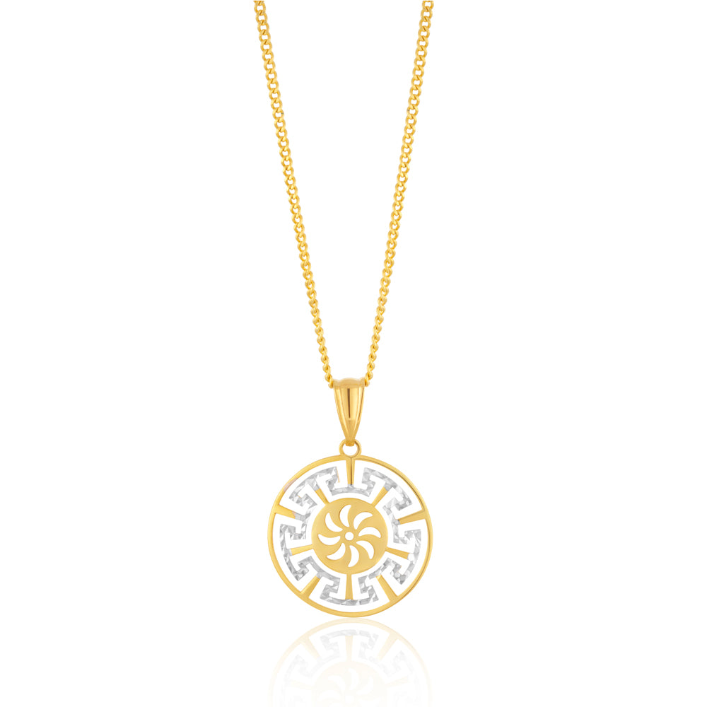 Small 9ct Yellow Gold Filled Pendant with Greek Key Design