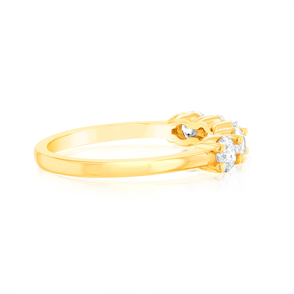 Stunning 14ct Yellow Gold Eternity Ring with 0.95 Carat of 5 Round Brilliant Diamonds