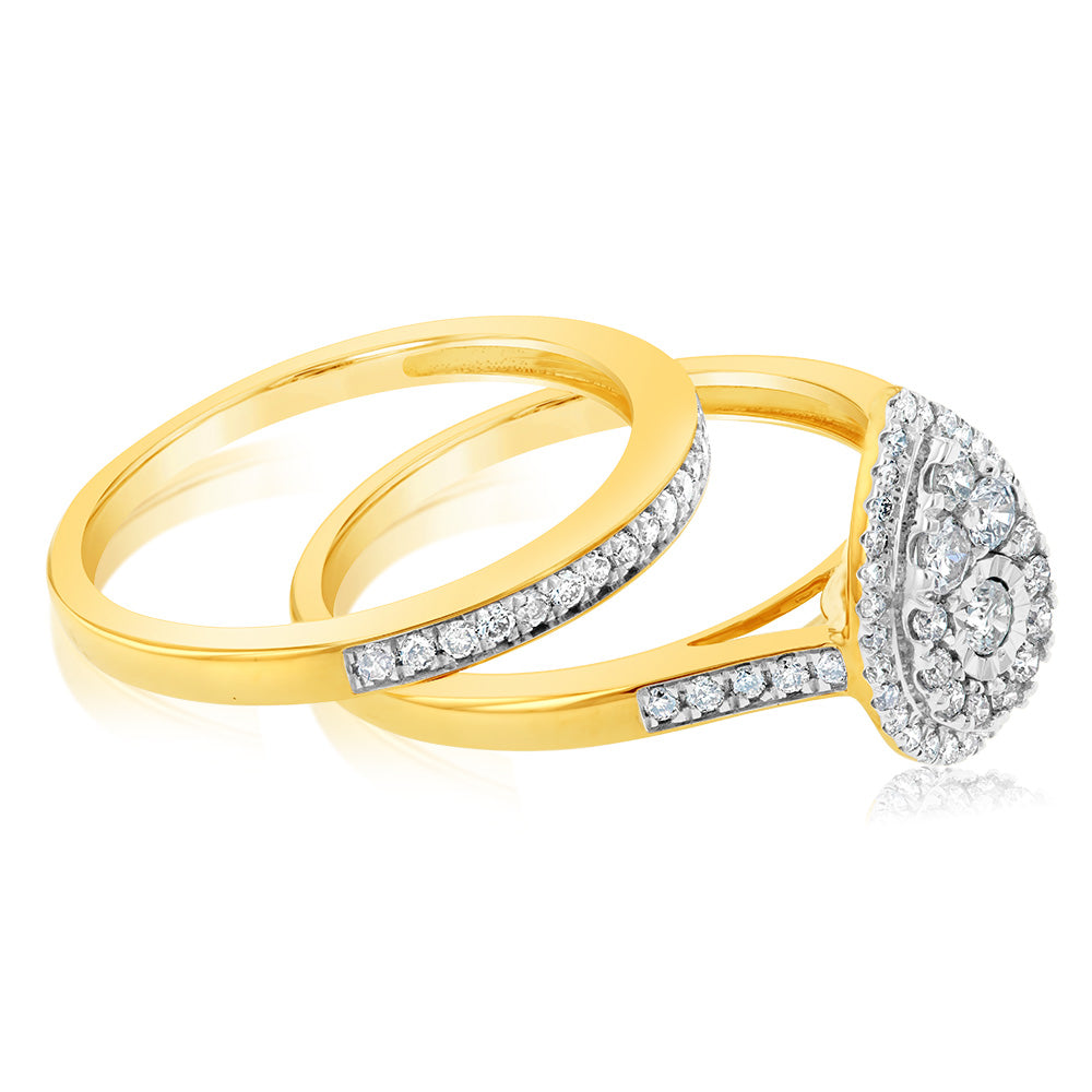 9ct Yellow Gold Half - Carat Cluster Diamond Bridal Jewelry Set Ring for the Perfect Engagement