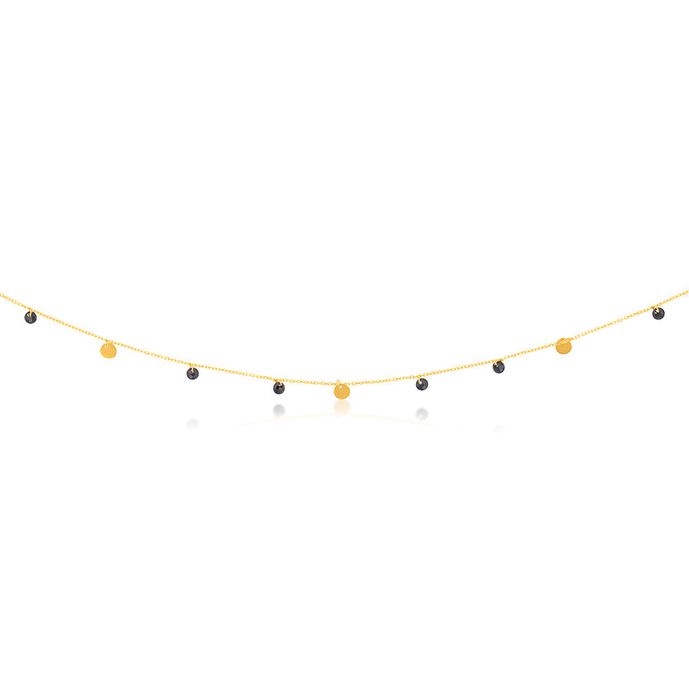 Exquisite 9ct Yellow Gold Chain with Black Zirconia and Gold Disc Charm, Measuring 41.90cm
