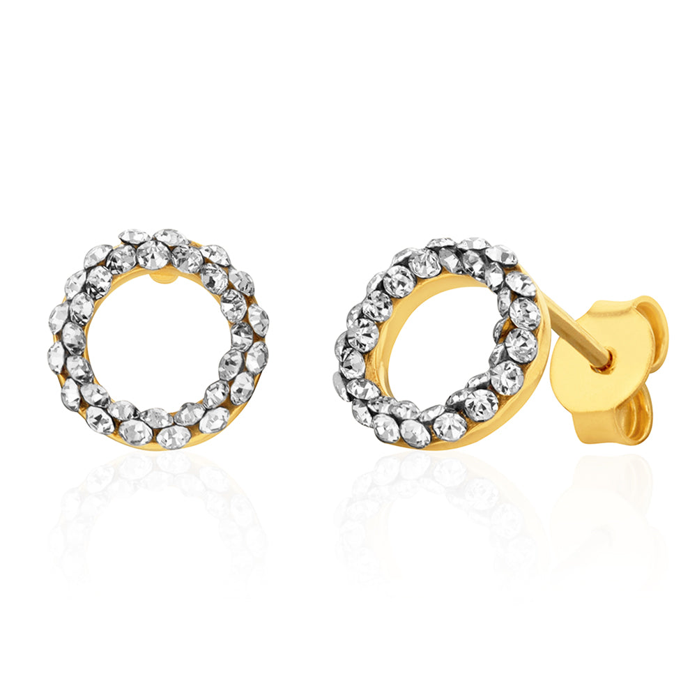 Stunning 9ct Yellow Gold Filled Open Circle Earrings with Dazzling Crystals