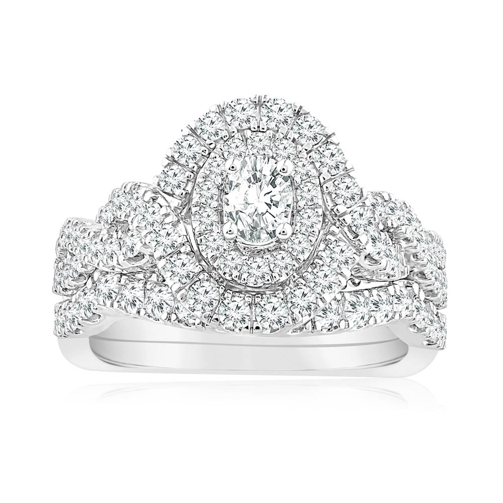Exquisite 1.20 Carat Oval Diamond Cluster Engagement Ring Crafted in 14ct White Gold
