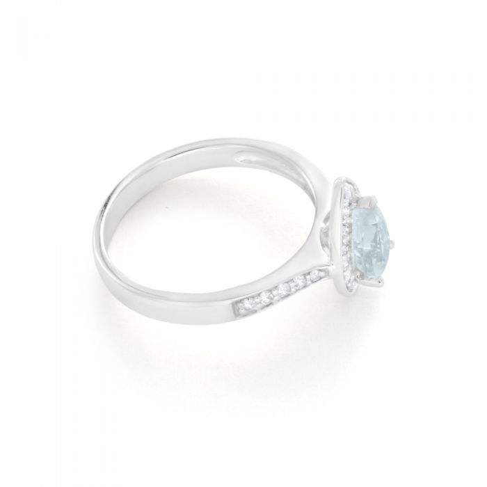 Exquisite 9ct White Gold Ring with 0.65ct Pear Cut Aquamarine and 0.20 Carat Diamonds