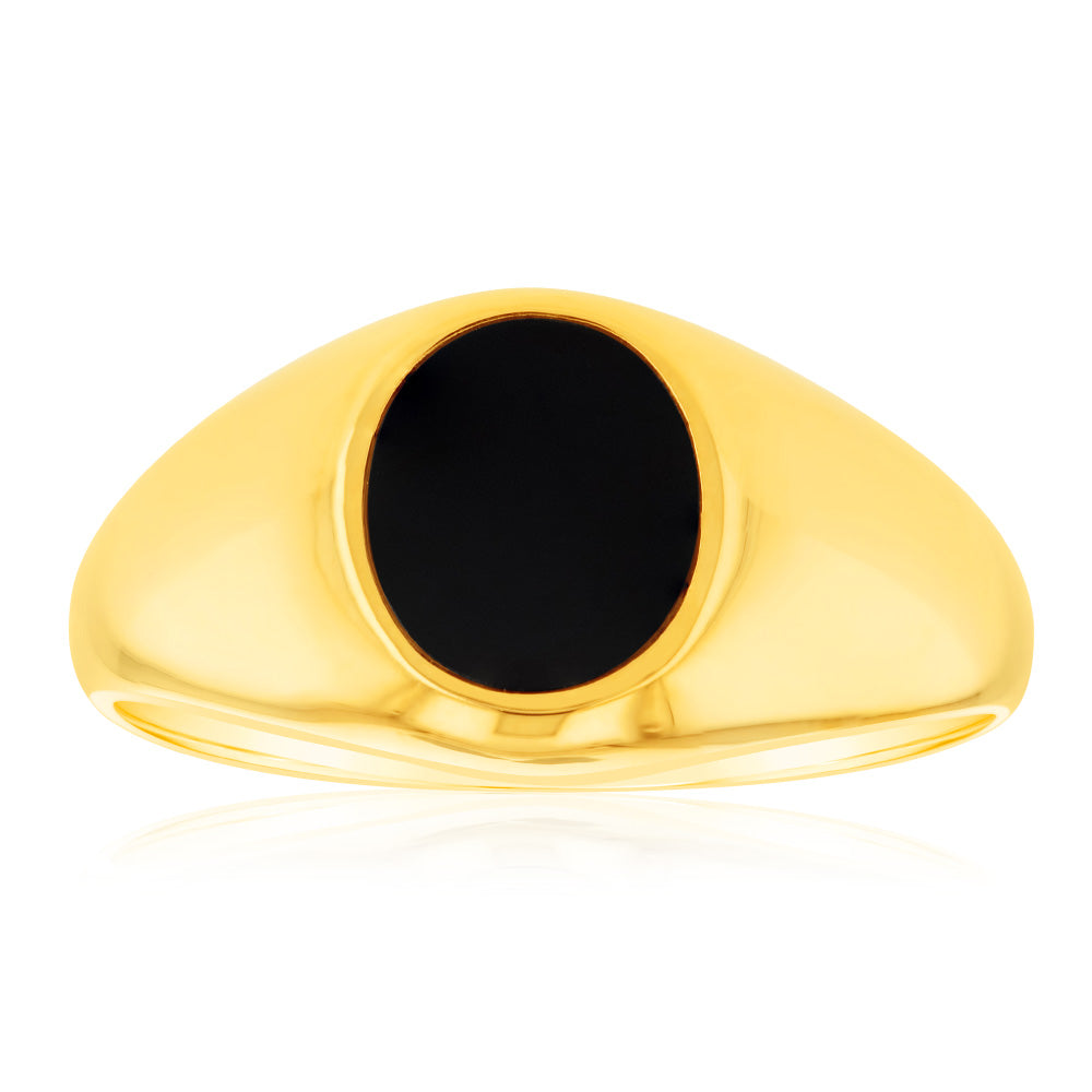Stylish 9 Carat Yellow Gold Gents Ring Embellished with 0.64 Carat Agate