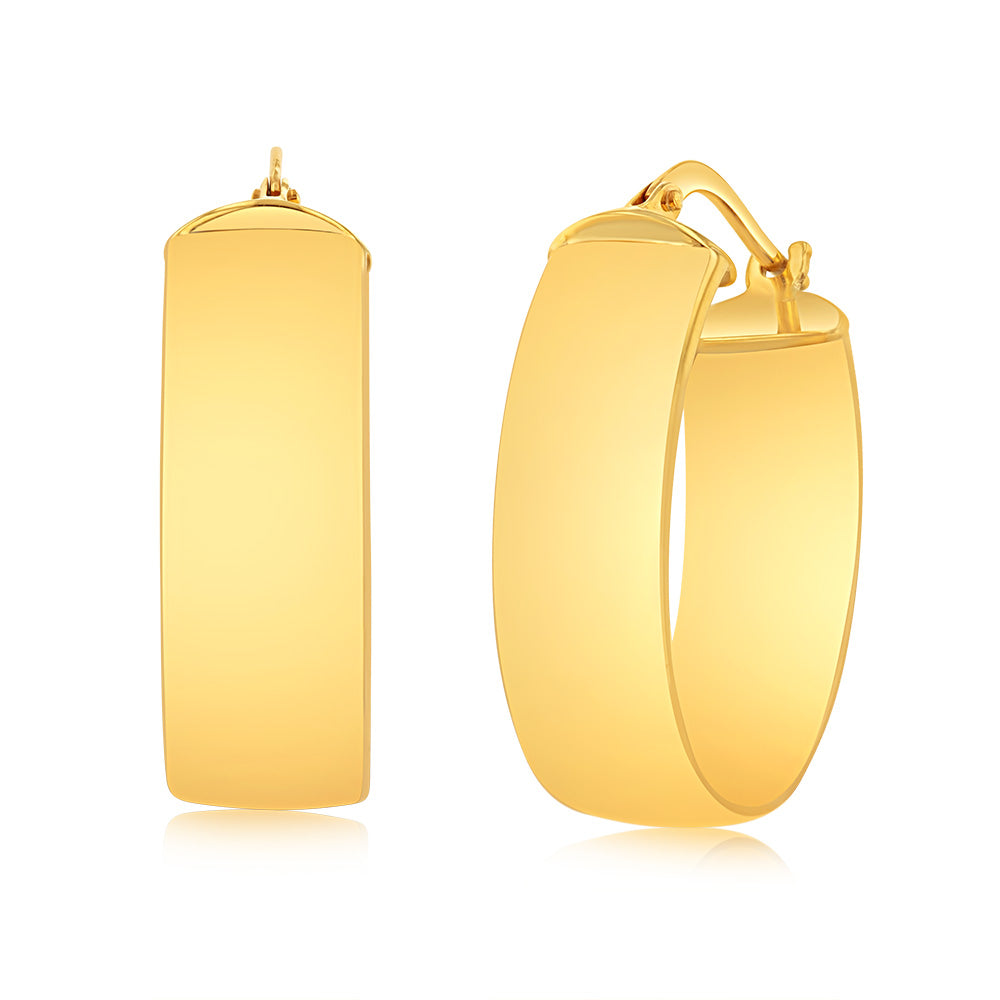 Exquisite 9 Carat Yellow Gold Polished Oval Hoop Earrings for Women's Fashion Jewelry