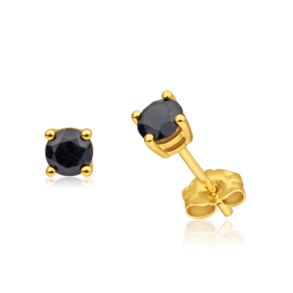 9ct Yellow Gold 4mm Natural Sapphire Stud Earrings for Elegant Look