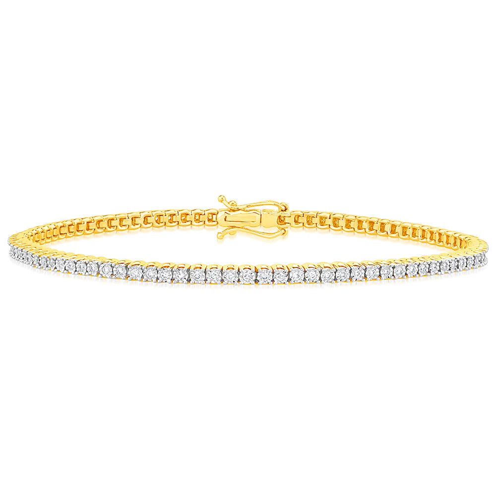 9ct Yellow Gold 17.5cm Tennis Bracelet with 1/2 Carat Lab-Grown Luminescent Diamond