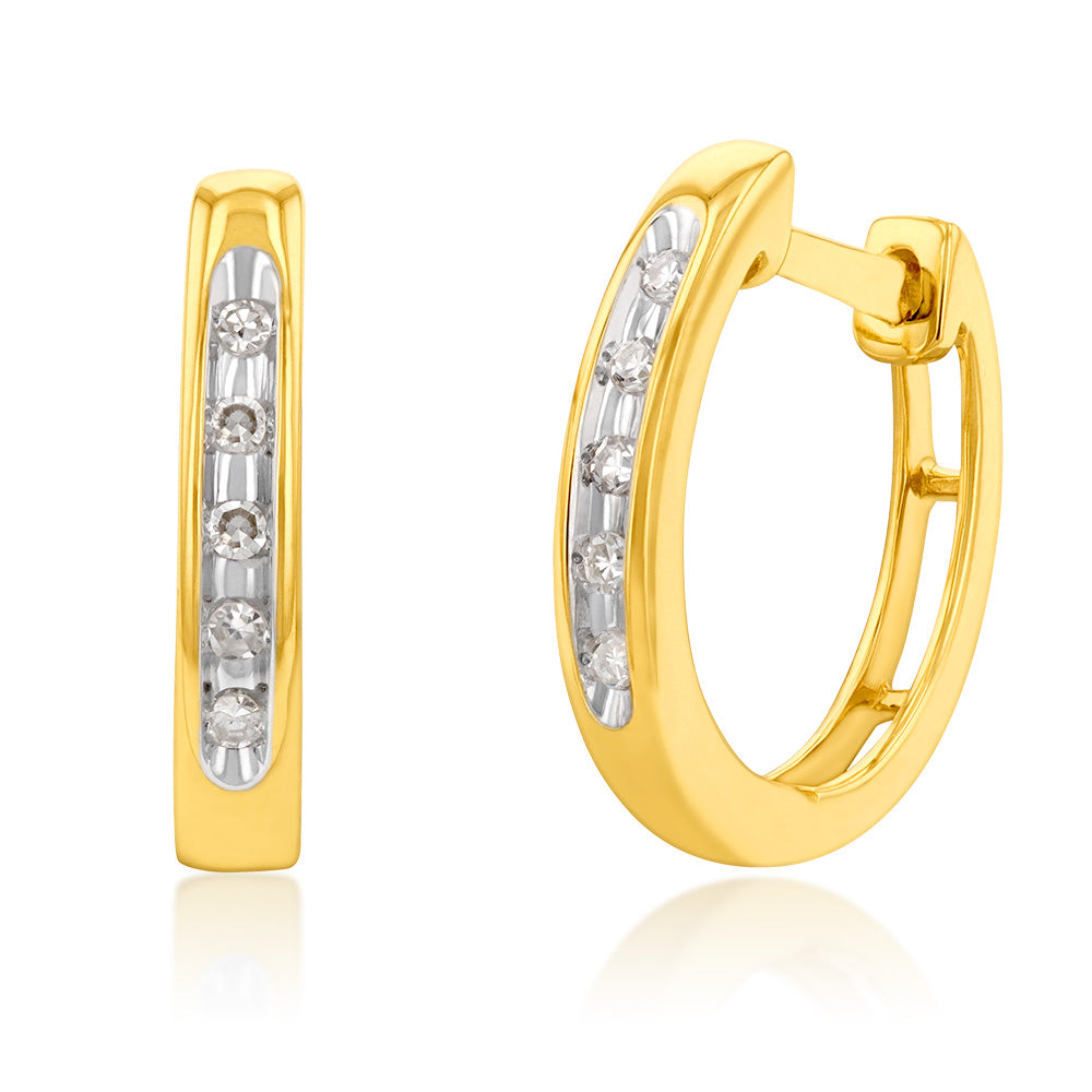 Stunning 9ct Yellow Gold Diamond Open - Back Hoop Earrings