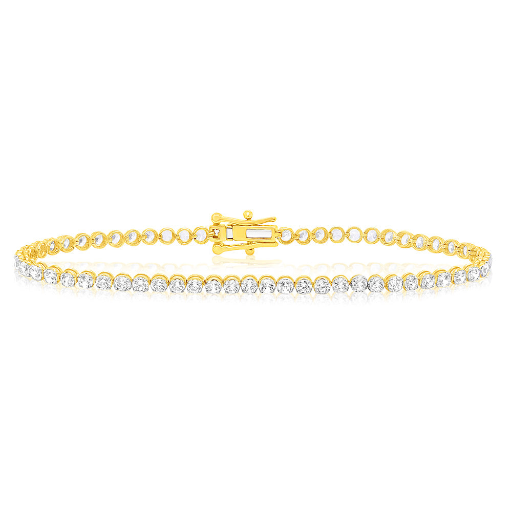 Stunning 10-Carat Yellow Gold Tennis Bracelet with 2 Carats of Natural Diamonds, 17cm Length