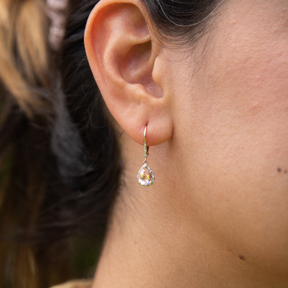 Stunning 1.20 Carat Morganite Pear & Diamond Drop Earrings in 9ct Rose Gold
