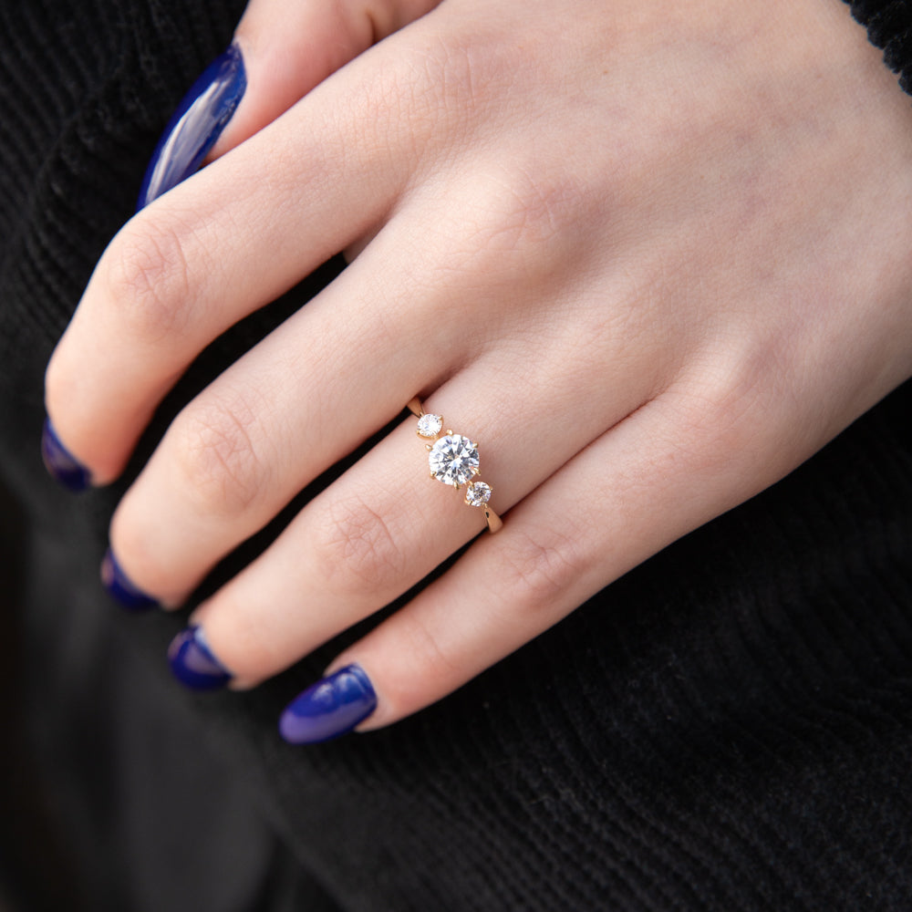 9ct Yellow Gold Classic Round Cubic Zirconia Trilogy Engagement Ring