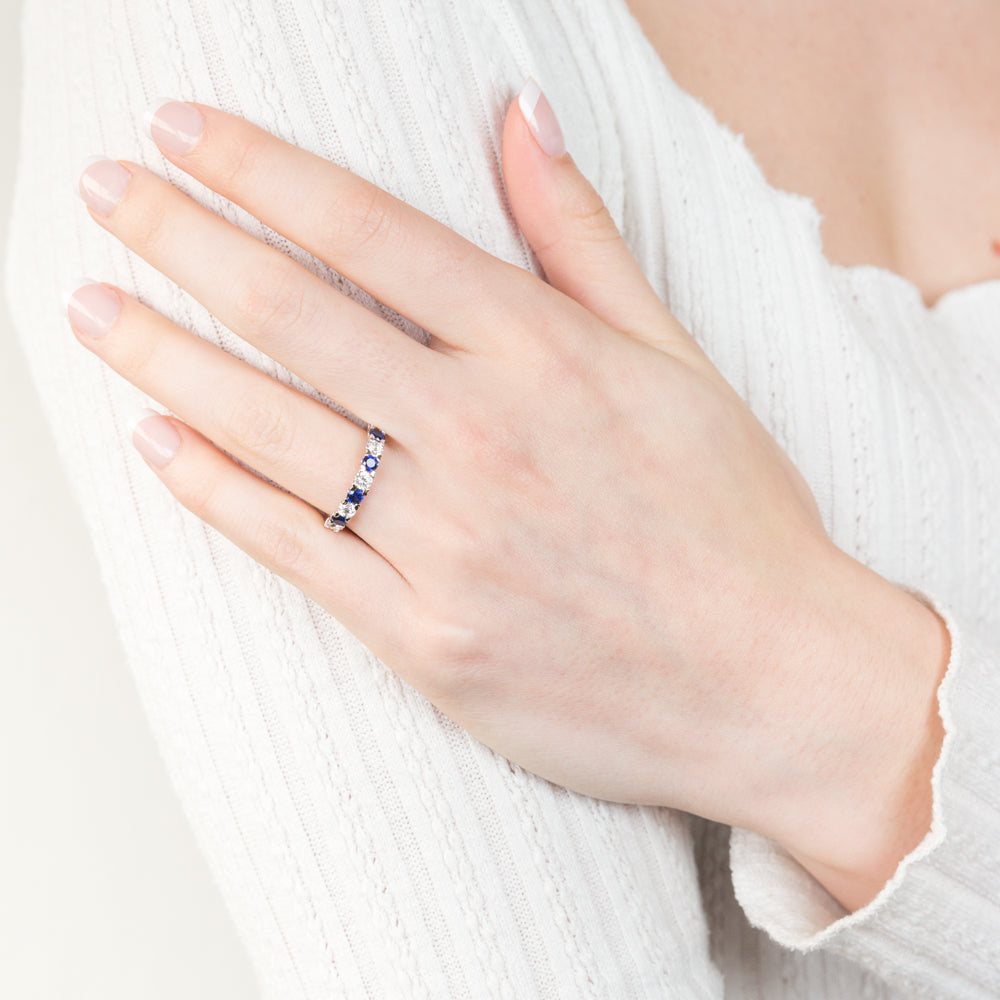 Stunning 9ct White Gold Ring with Cubic Zirconia and Created Sapphires